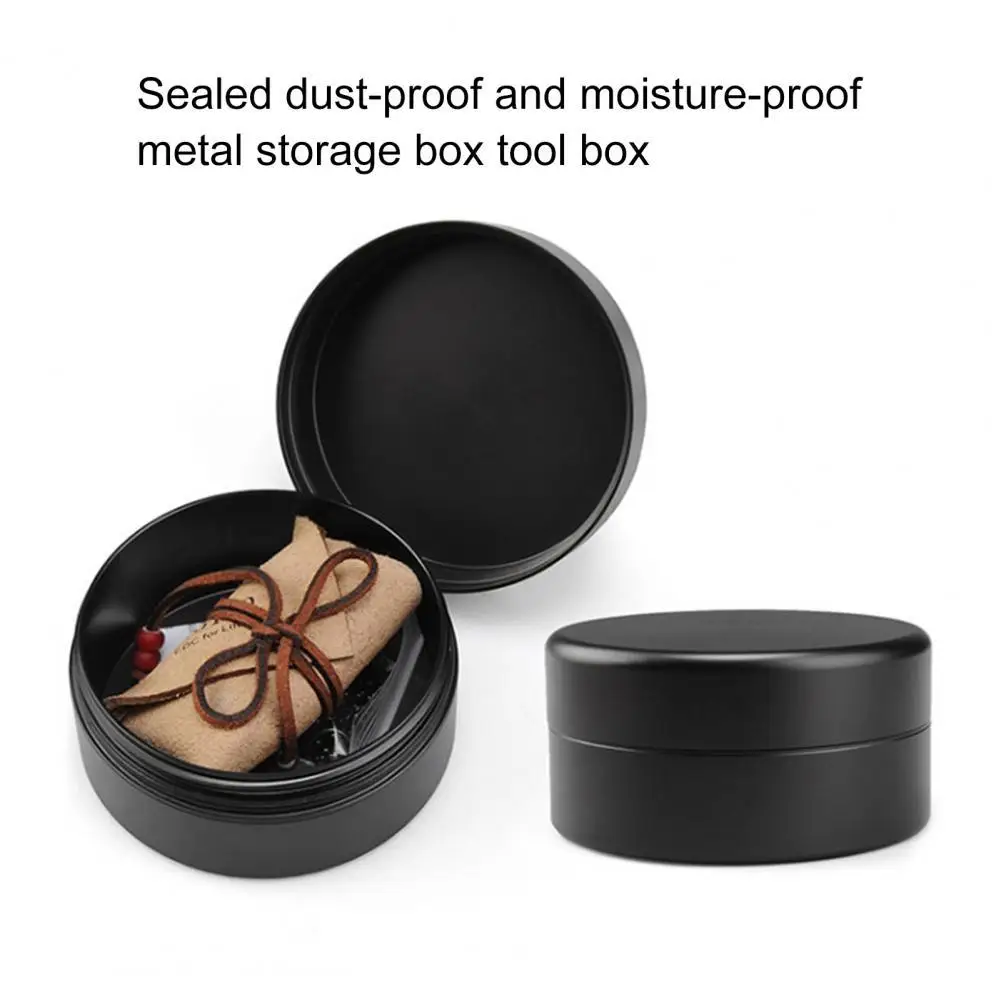 

Outdoor aluminum alloy waterproof mini bag round moisture-proof anti-rust camping small pocket earphone storage box black