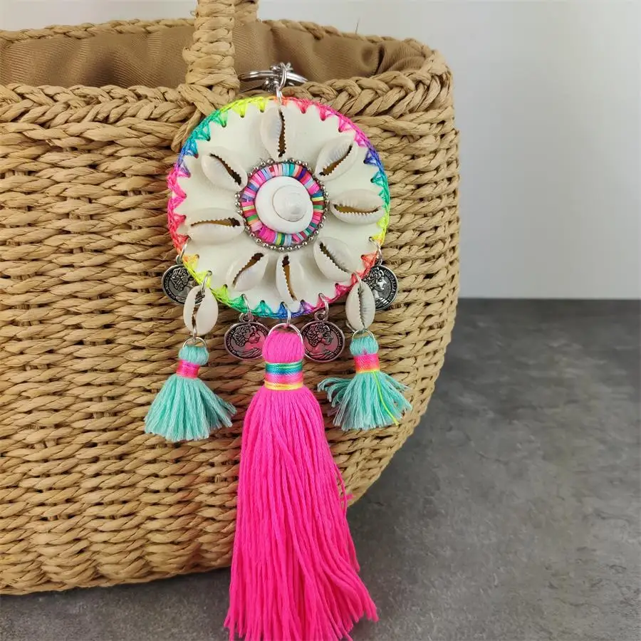 Брелок в стиле бохо ручной работы с длинным цветком и кисточкой брелок из сплава