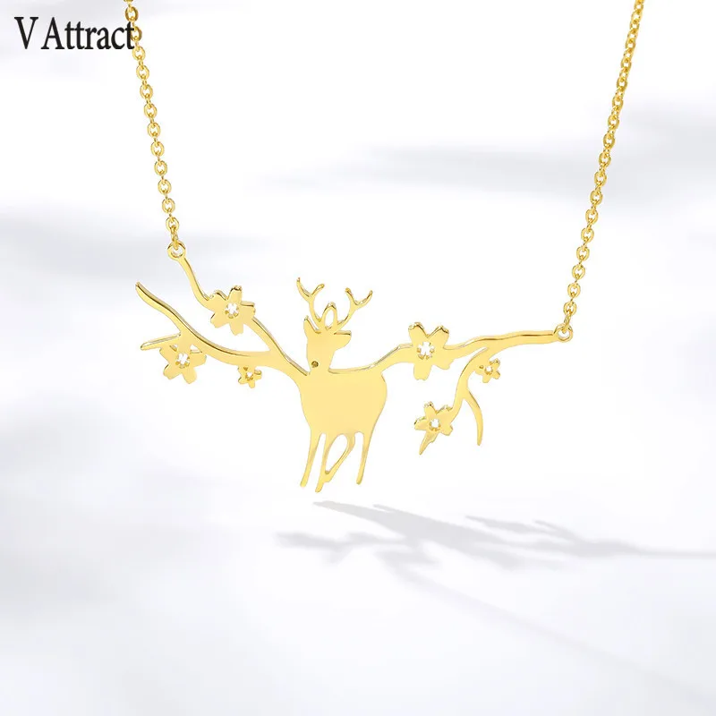 V Attract Christmas Necklaces Elk Deer Antlers Pendant Necklace Gift for Women Gold Clavicle Chain Jewelry Collier Femme | Украшения и