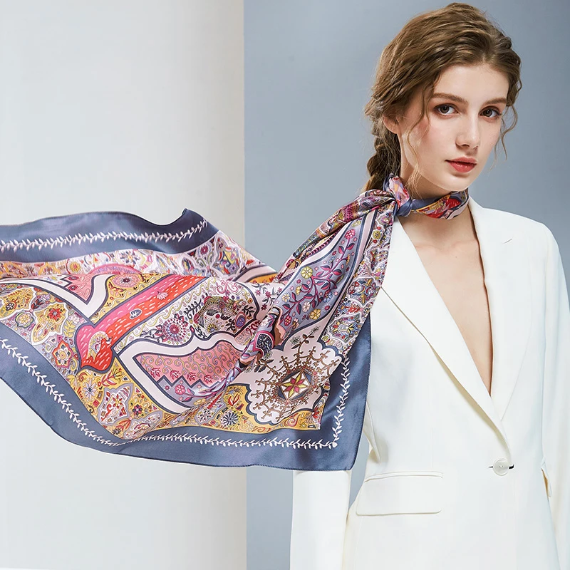 С принтом натуральный шелк квадратный шарф платки красные женские бандана