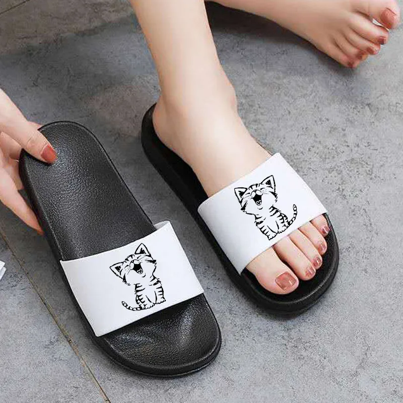 

Shoes for women summer Cute Cat Cartoon Slippers Beach Sandals non-slip wear slippers Casual Indoor Slipper plus size 41
