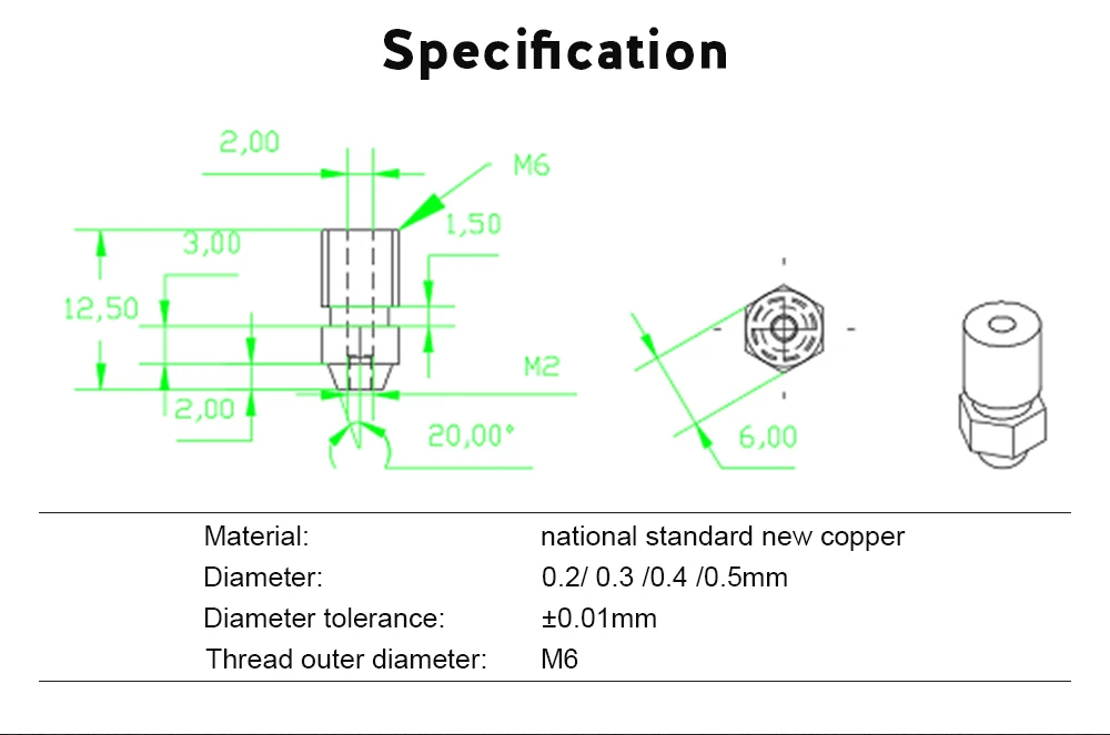 Высокое качество Budaschnozzle1.1 латунная насадка 0,2/0,3/0,4/0,5 мм 1,75 мм нити 3D-принтеры Запчасти для Ender-3 CR-10 j-head Hotend