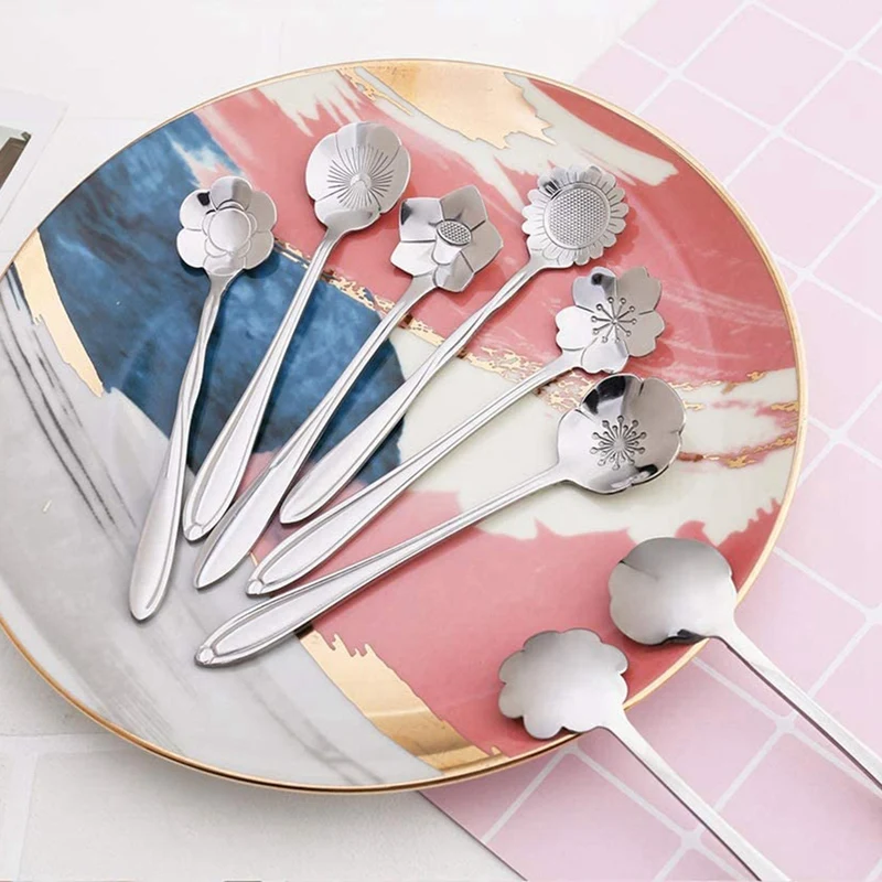 16 Pack Flower Spoon Set Diffient Pattern Stainless Steel Stirring for Coffee Tea Mix Sugar Ice Cream | Дом и сад