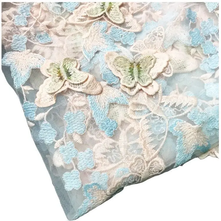 Мягкая 3D вышивка цветок бабочка аппликация кружево Тюль Ткань для платья желтый