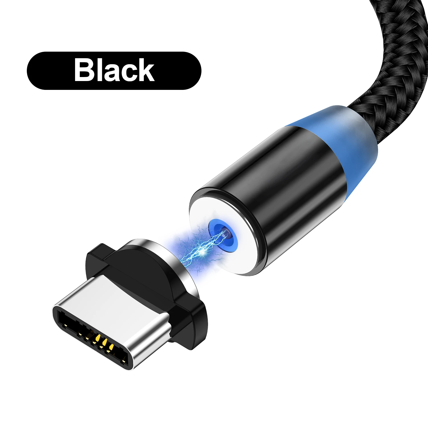 1 м светодиодный магнитный кабель и Micro USB кабель и usb type-C кабель Android нейлоновая оплетка type-C Магнитный зарядный кабель для iPhone 8 Xs Max - Тип штекера: Black