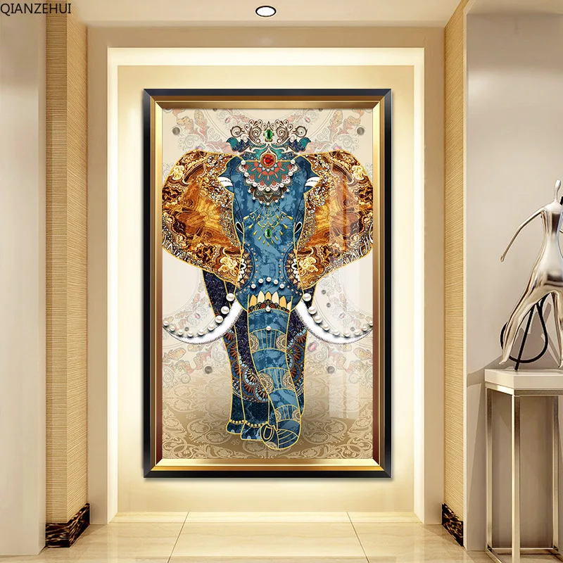 QIANZEHUI алмазная вышивка Круглый Алмаз Благоприятный Слон Вертикальная полная