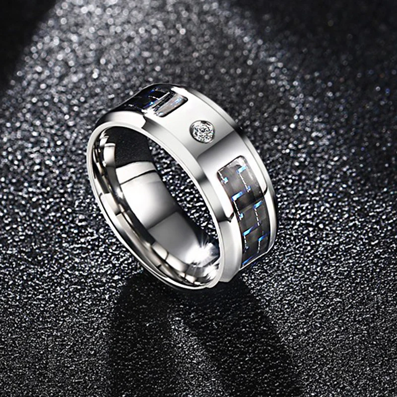 Модное кольцо из нержавеющей стали для мужчин с фианитом Черное и синее