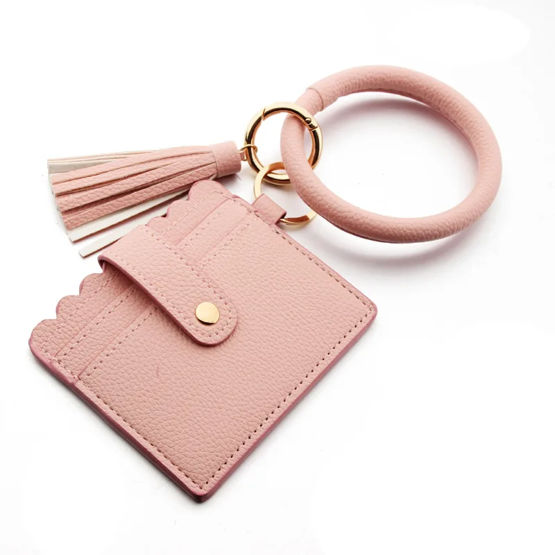 

2020 New Hot Sell Keychain Card Bag Bracelet Key Ring Women Butterfly Leopard Print PU Leather Tassel Kabaw Keychains Best Gift