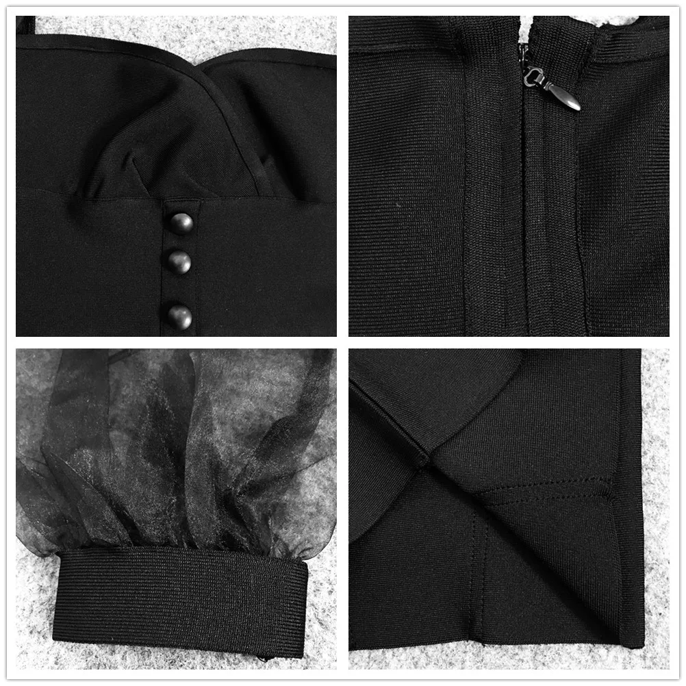 

Women Bandage Dress Sexy Party Club Celebrity Black White Bodycon Dress Elegant Ladies Mesh V Neck 2021 New Arrival Dresses