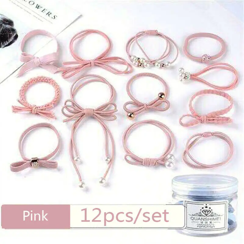 

2020New Leather Band Lovely ElasticBand with Hair String Female Pearl Fashion and ExquisiteSolid Color Hairband Elastic Ponytail