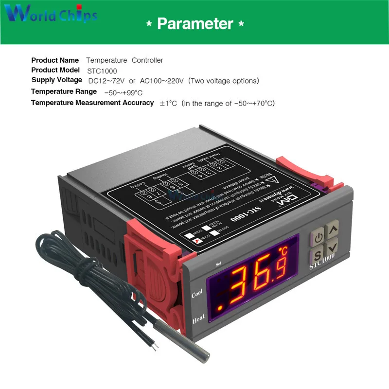 STC 1000 DC 12V 24V AC 110V 220V 10A светодиодный цифровой регулятор температуры термостат