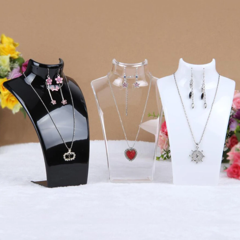 

Acrylic Mannequin Necklace Display Bust Stand Jewelry Holder Rack for Pendant Earrings Show Decorate Retail Three Colors