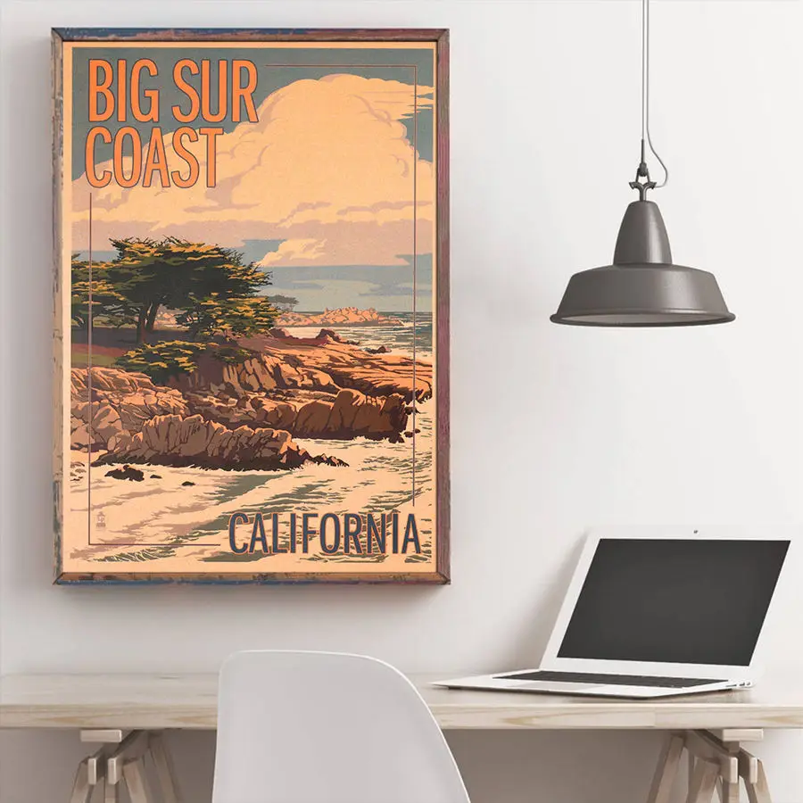 Плакат Калифорния ручная Рисование Сур земля приключений винтажная печать крафт