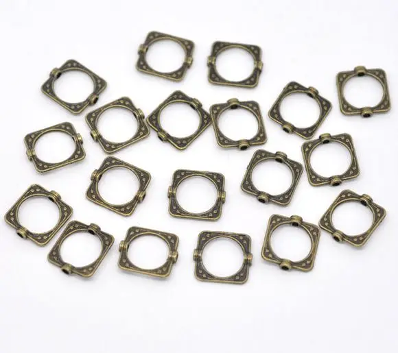 

DoreenBeads Retail Antique Bronze Square Bead Frames For Jewelry Making DIY Tools (Fit 10mm Bead)15x14mm,sold per pack of 100