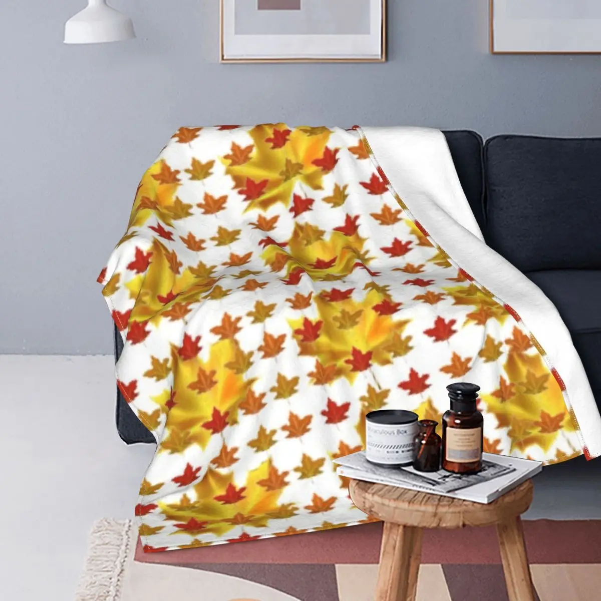 

Manta grande con estampado de hojas para el otoño, colcha a cuadros para sofá, manta de muselina de algodón y lino para cama