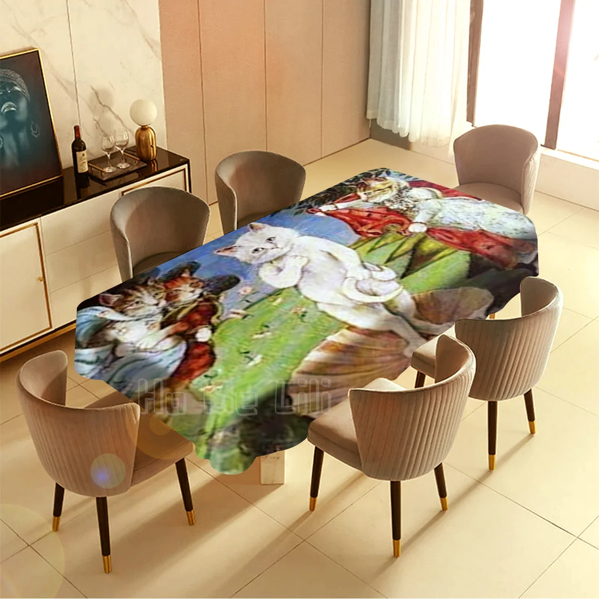 Забавная прямоугольная скатерть с родами кота от Ho Me Lili Западное искусство