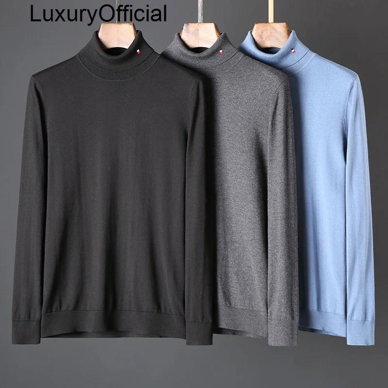 

autumn high-end luxury machine washable sweater close fitting casual high collar men's bottomed knitted sweater