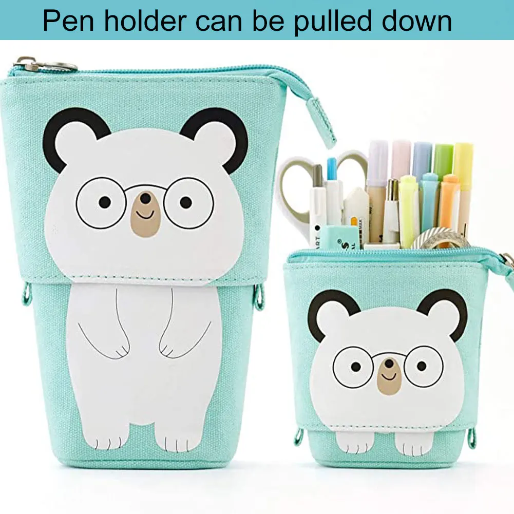 

Creative Retractable Cat Pencil Case Standing Pen Bag Canvas Cartoon Pencil Pouch Drop-Down Stationery Holder For Student Office