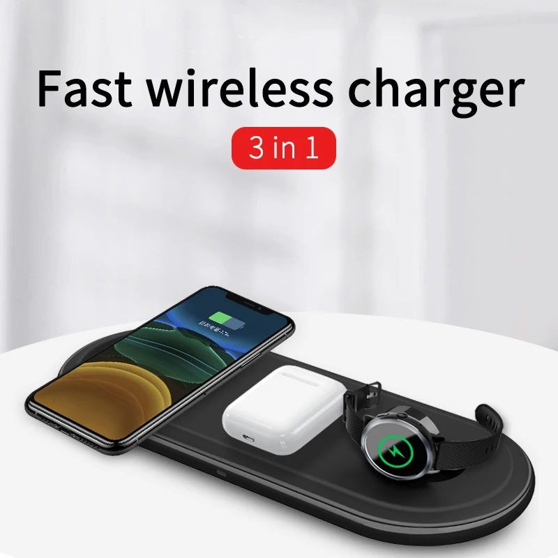 

3 in 1 Wireless Charger For iPhone X XS Max XR 11 Pro Fast Wireless Charging For Apple Watch AirPods Pro Qi Charger Dock Station