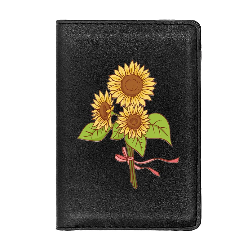 

Charm Fashion Sunflower Printing Passport Cover Holder ID Credit Card Case Travel Leather Passport Wallet