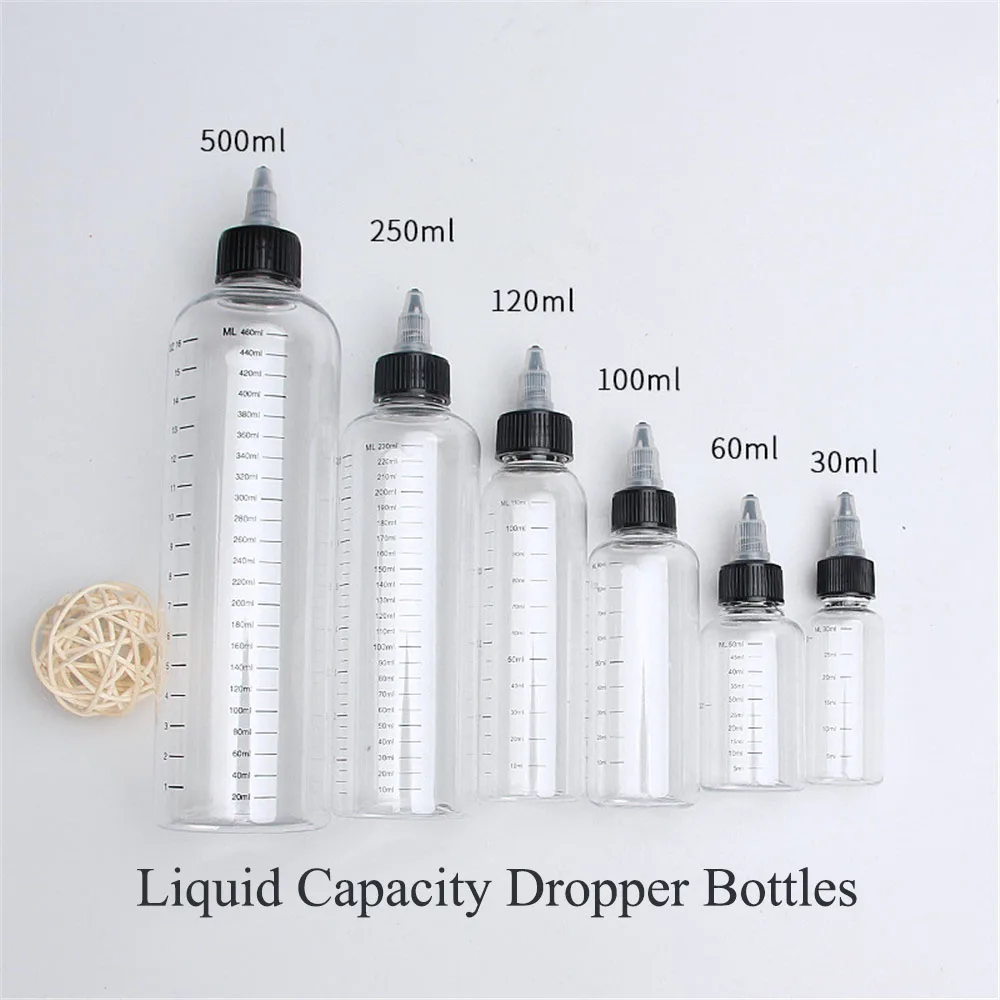 

30ml/60ml/100ml/120ml/250ml Plastic PET E juice Liquid Capacity Dropper Bottles Twist Top Cap Tattoo Pigment Ink Containers