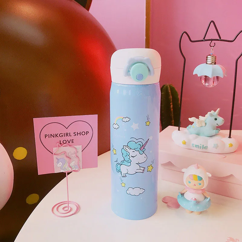 Blue unicorn 500ml Boxi портативный мультфильм термо кружка из нержавеющей стали дети бутылки воды милый Единорог большой емкости путешествия на открытом воздухе чашка для питьевой воды - Цвет: Blue unicorn 500ml
