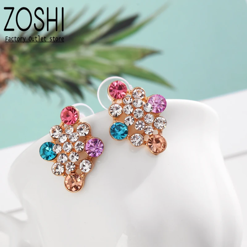 

ZOSHI Multicolor Cubic Zirconia Rhombus Stud Earrings For Women Party Jewelry Square Geometric Oil Drip Crystal Earrings