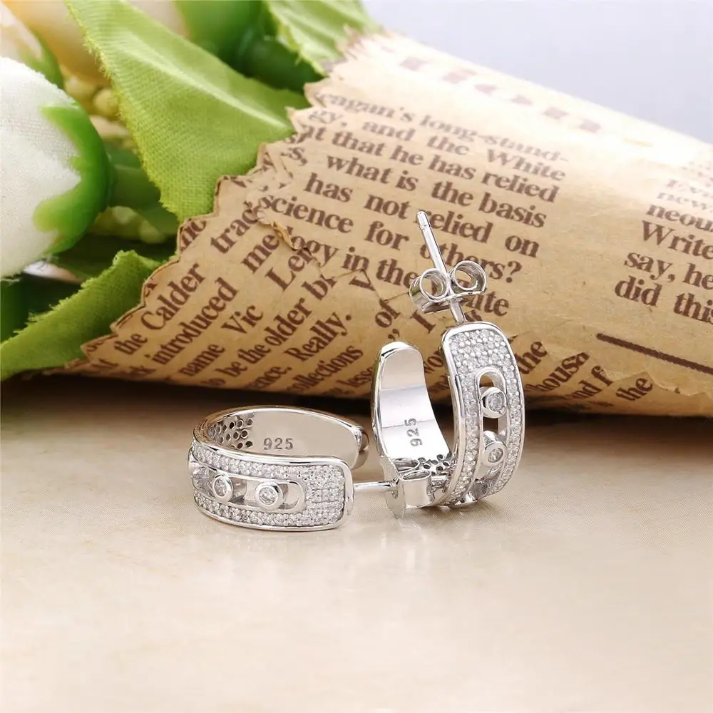 

YinDX 925 Sterling Silver Earrings Shiny Pulleys Can Move The Pav Earrings Suitable For Original European Luxury Women