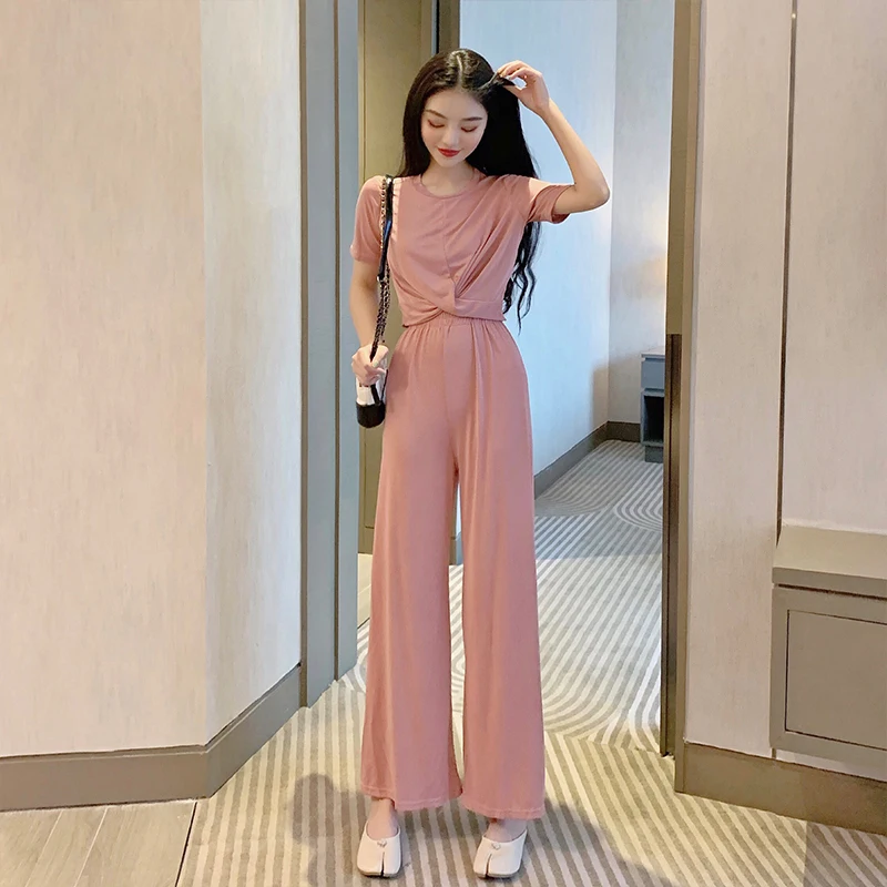 

Summer 2020 new women's casual fashion Wide Leg Pants Set foreign Style Sexy cross top fashion two piece set