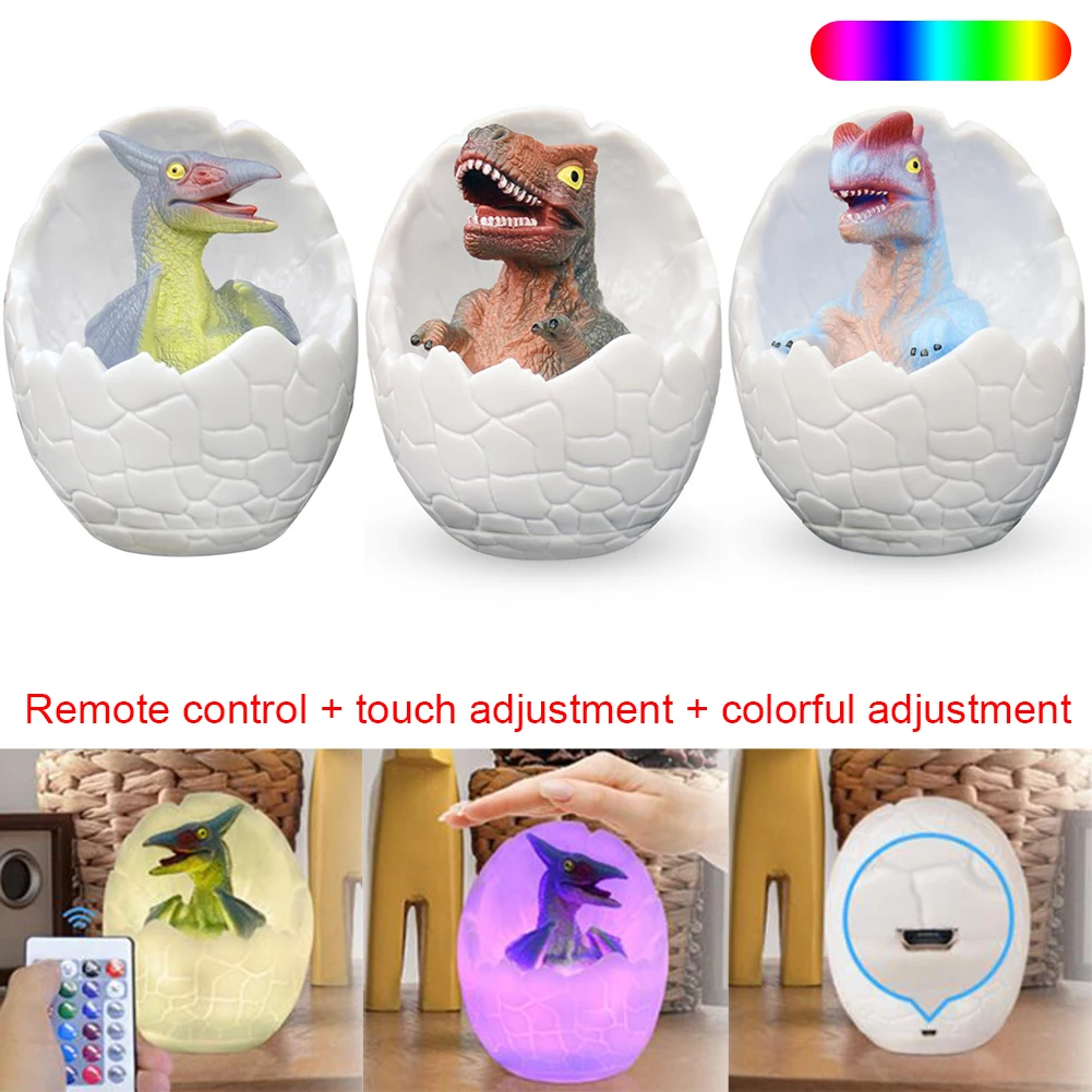 Креативный 3D Динозавр яйцо ночной Светильник USB перезаряжаемое устройство
