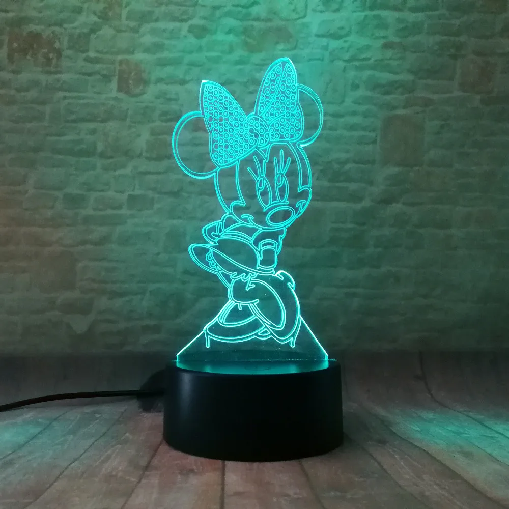 Disney микки игрушки 3D Иллюзия светодиодный ночной Светильник Красочный Световой