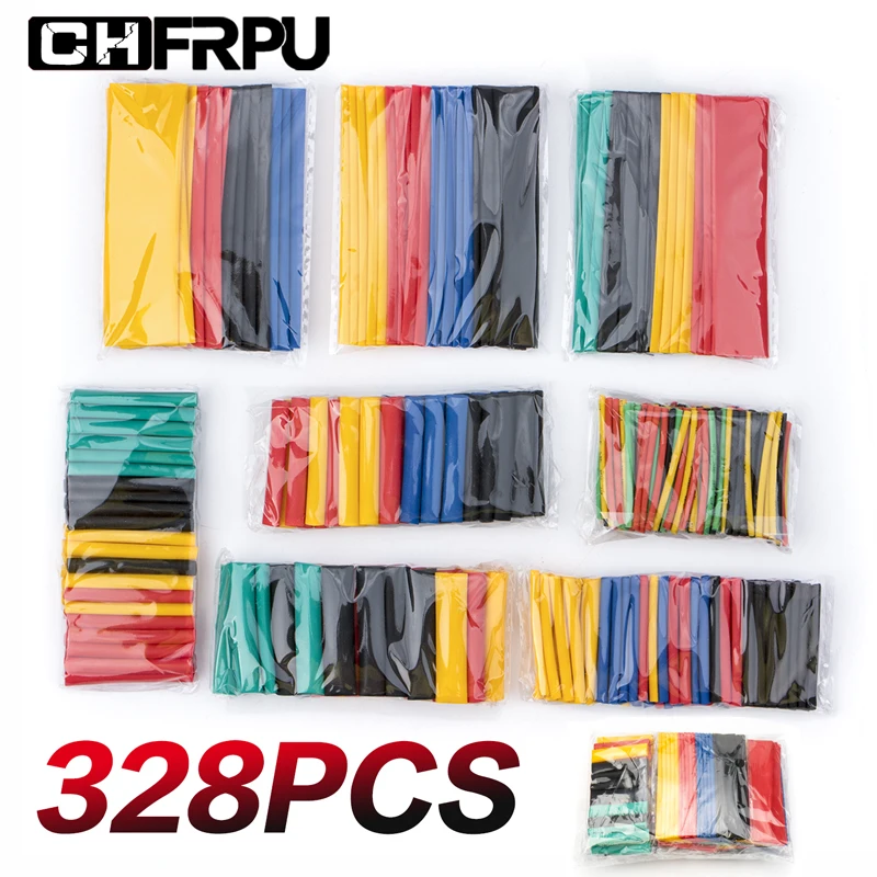 

328 pcs/bag heat shrinkable tube kit shrink various polyolefin insulation sleeve heat shrinkable tube wire and cable 8 size 2: 1