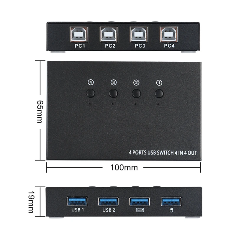 

4 In 4 Out USB Switch KVM Switch Box 4 USB2.0 Switcher PC Sharing Splitter for Keyboard Mouse Printer Sharing SGA998