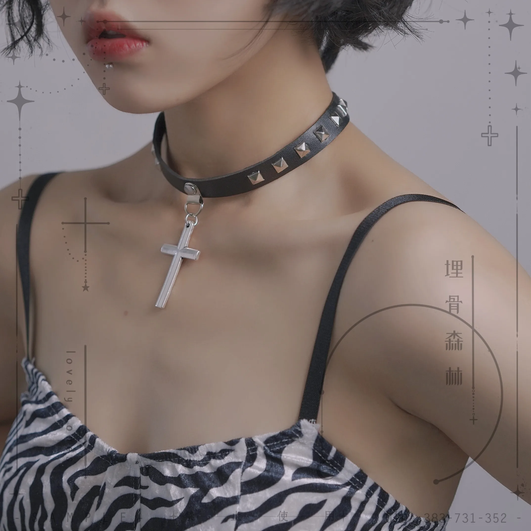 

Ожерелье женское кожаное с крестом, ожерелье в стиле аниме, готика, панк, Европа и Америка, с заклепками, цепь до ключицы в стиле Харадзюку
