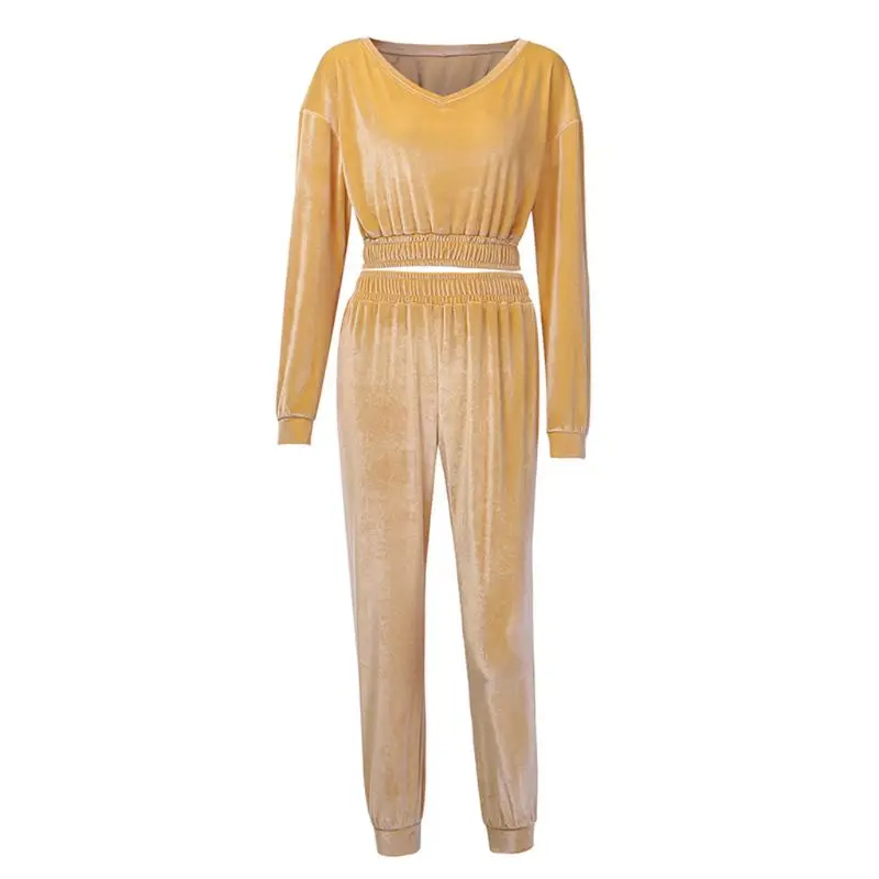 Костюм спортивный женский бархатный с V-образным вырезом и длинным рукавом |