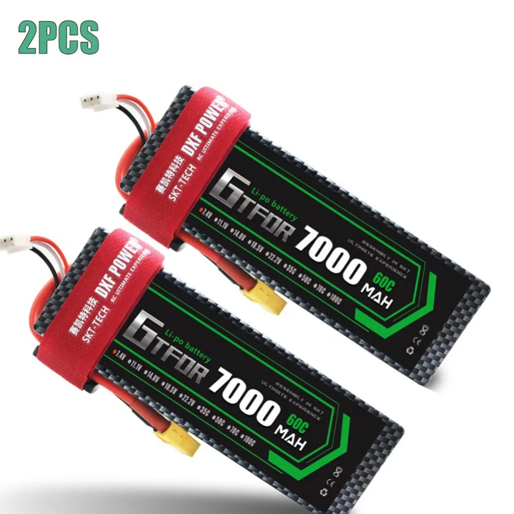 2 шт 7,4 V 5200 45c 7000mAh 60C GTFDR LiPo аккумулятор 2S HardCase для 1/8 1/10 RC модель автомобиля TRX Slash Emaxx