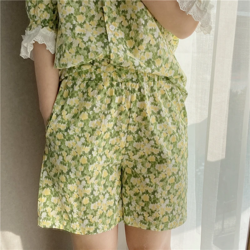 

Alien Kitty Printing Cotton New Chic All Match 2021 Florals Stylish Outwear Hot Sleepwear Summer Homewear Two Piece Pajamas Sets