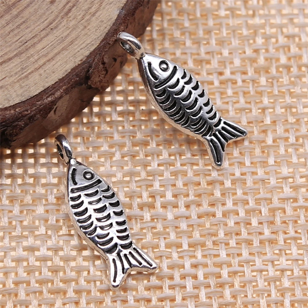 

Handmade Pendants For Jewelry Accessories 20pcs Fish Charms 20x6mm Antique Silver Plated