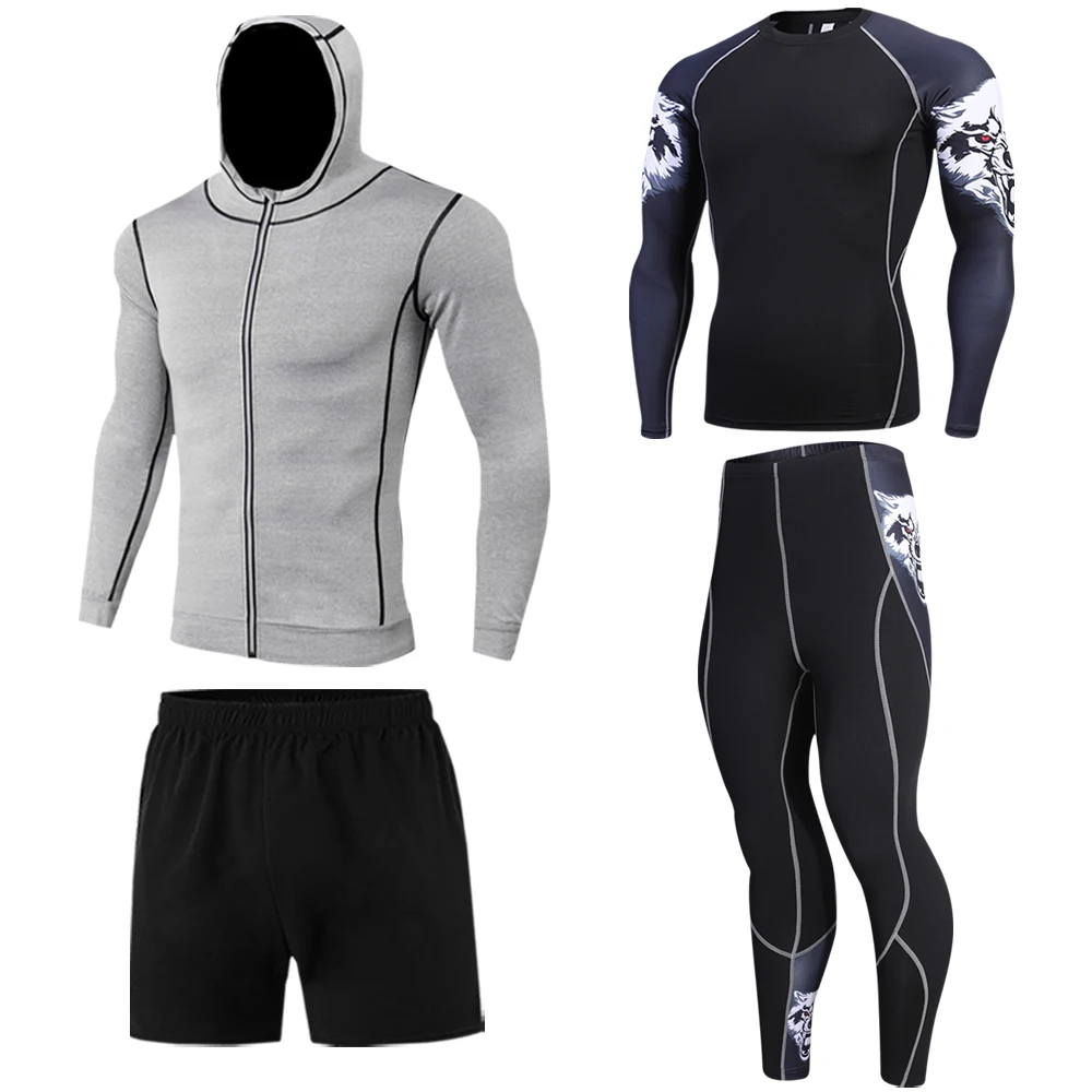 2021 Men's Fitness Suit Zipper Hoodie + Pants 4-piece Set Casual Sportswear Men's Sportswear Gym Brand Sports