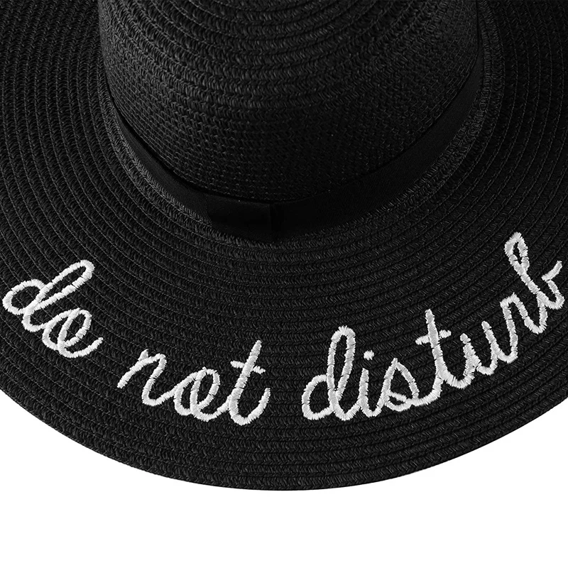 Летняя женская широкополая соломенная шляпа с вышивкой "Не беспокоить"