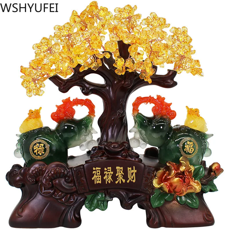 

1Pcs Extra large golden natural citrine lucky money tree cash cow business craft new home gift ingot tree decoration sculpture
