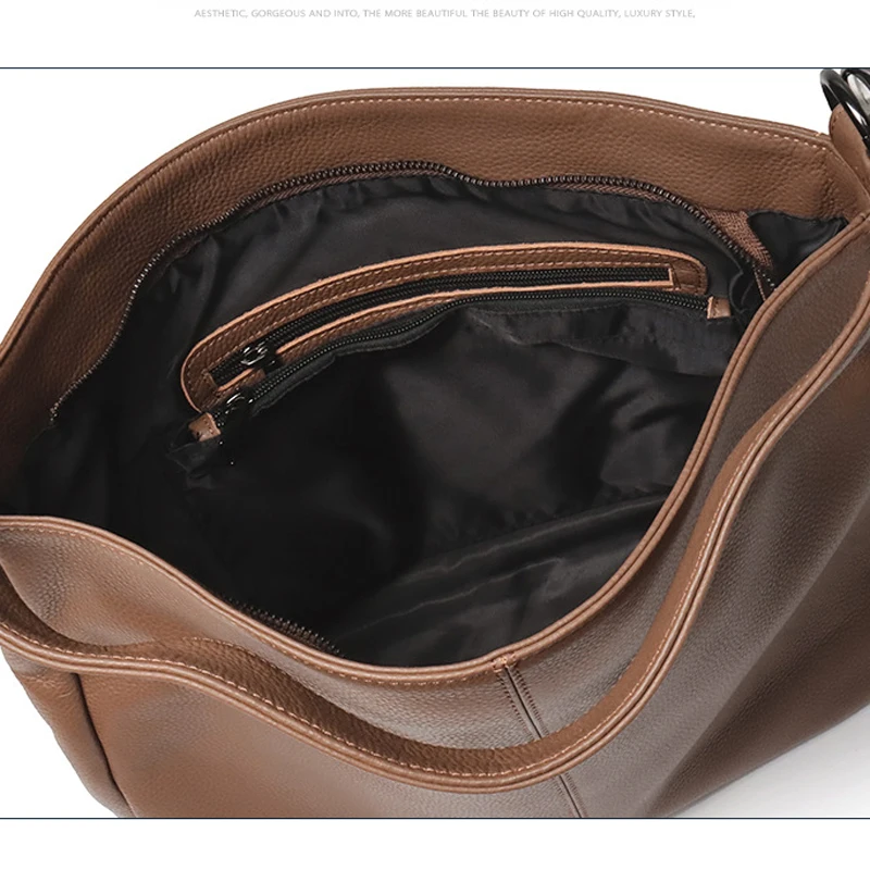 

New Leather Handbags Handbags Women Large-capacity Toe-layer Cowhide Simple Casual Messenger Bag Shoulder Bag