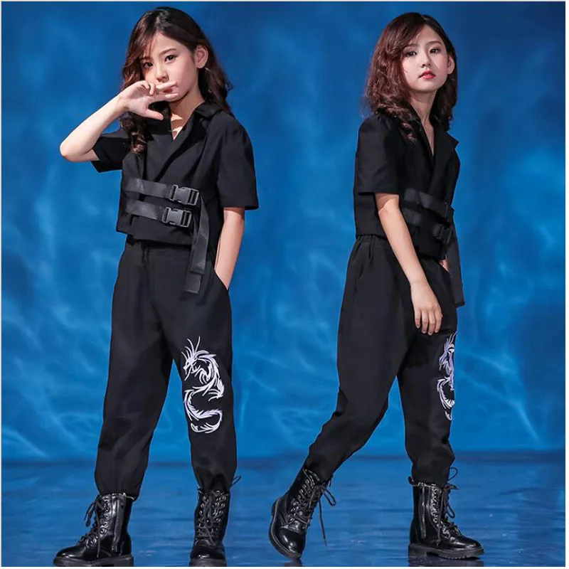 Современные танцевальные костюмы для девочек черная толстовка штаны джоггеры