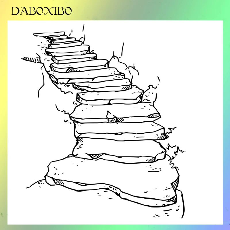 

DABOXIBO Ancient Stairs Transparent Clear Stamps For DIY Scrapbooking/Card Making/Photo Album Silicone Decorative Crafts 13X13