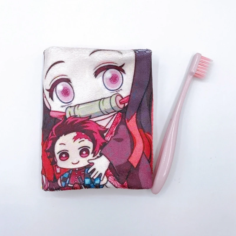 

1 Set Soothing Microfiber Face Towel Toothbrush Kit Kindergarten Student Absorbent Square Handkerchief With Tooth Brush