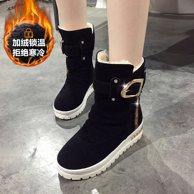 

Snow boots women's 2019 new winter cotton shoes with plush and thickened soles student warm Martin medium short boots