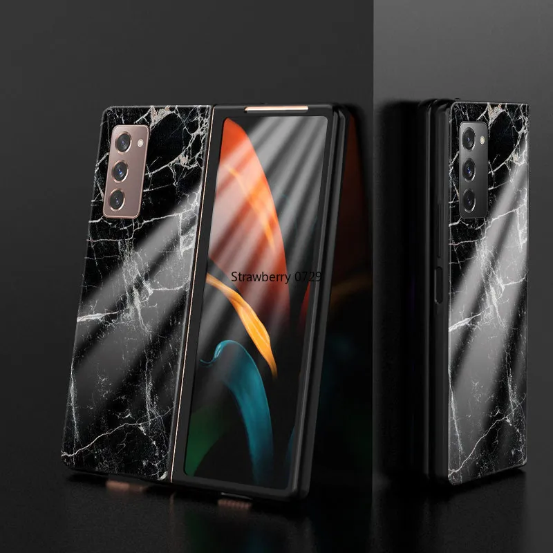 luxury tempered glass case for samsung galaxy z fold 2 5g plating edge hard protection shell for samsung galaxy z fold 2 cover free global shipping