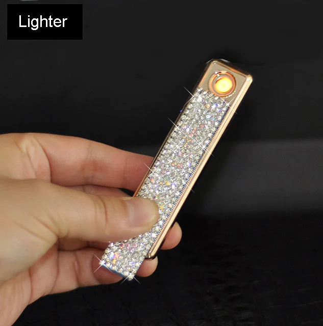 AB white Bling Crystal USB Charging Double-sided Diamond Lighter Windproof Flameless Electronic Cigar Cigarette No gas Electric Lighters - Название цвета: AB white