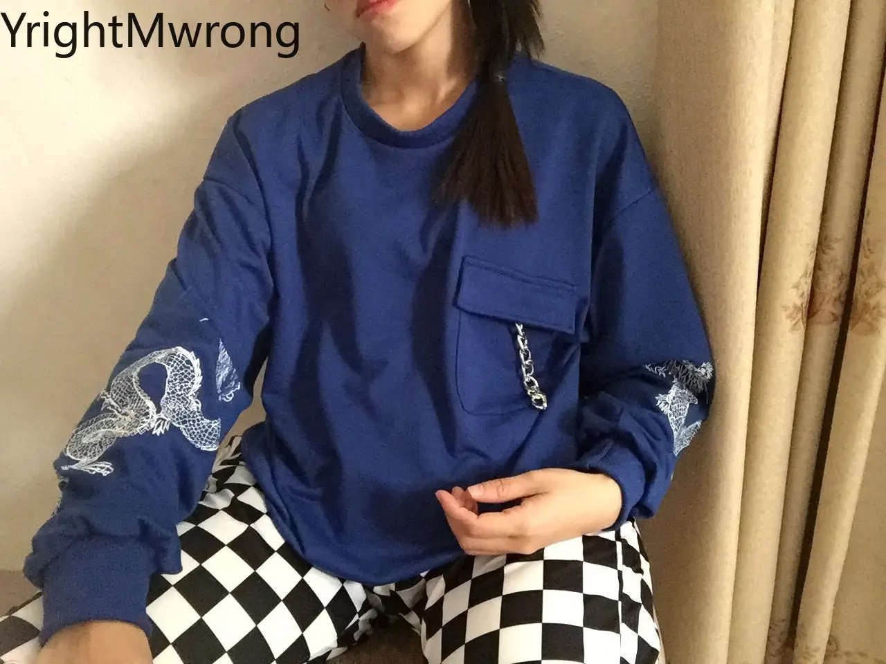 Футболка хлопковая с принтом дракона уличная одежда графическим цепей Модный