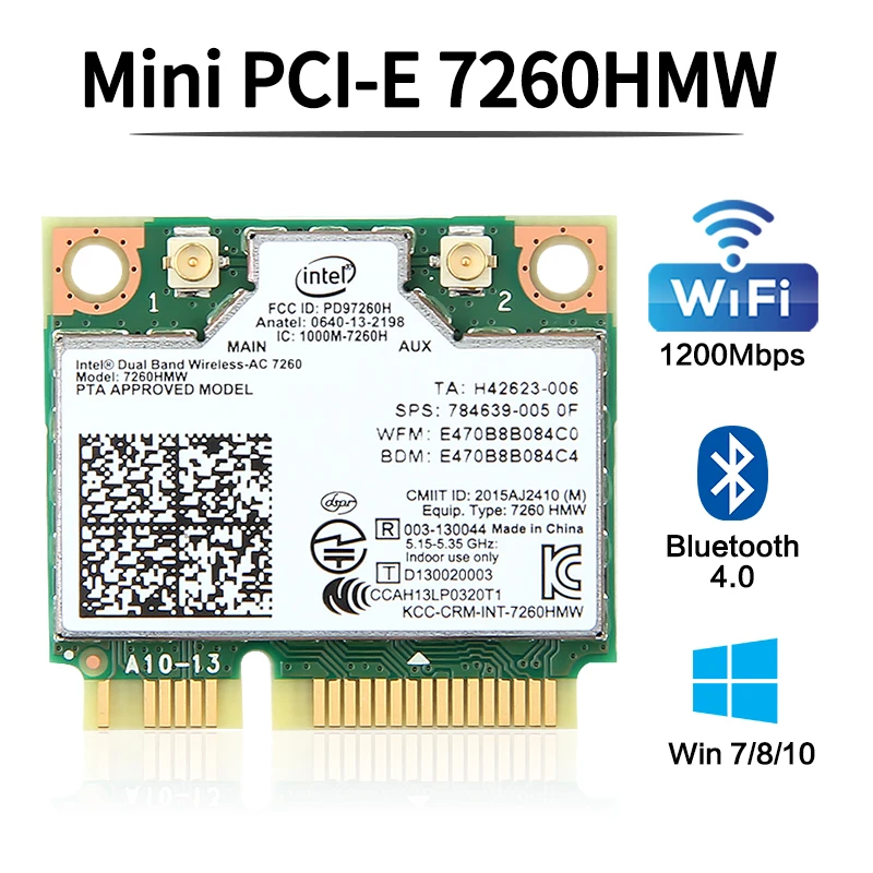 Двухдиапазонная Wi Fi сетевая карта Intel 7260HMW Mini PCIE для AC7260 2 4G/5 ГГц Bluetooth 4 0 802.11ac/a/b/g/n